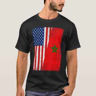 Retro American Flag & Morocco Flag Patriotic T-Shirt