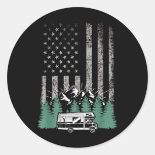 Retro American Flag Rv There Camper Camping Gift R Classic Round Sticker
