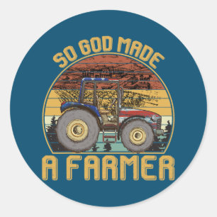 Retro American Flag Tractor So God Made A Farmer Classic Round Sticker