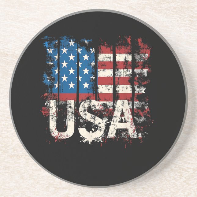 Retro American Flag USA 4th of July Coaster (Front)