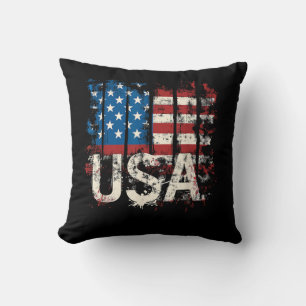 Retro American Flag USA 4th of July Throw Pillow