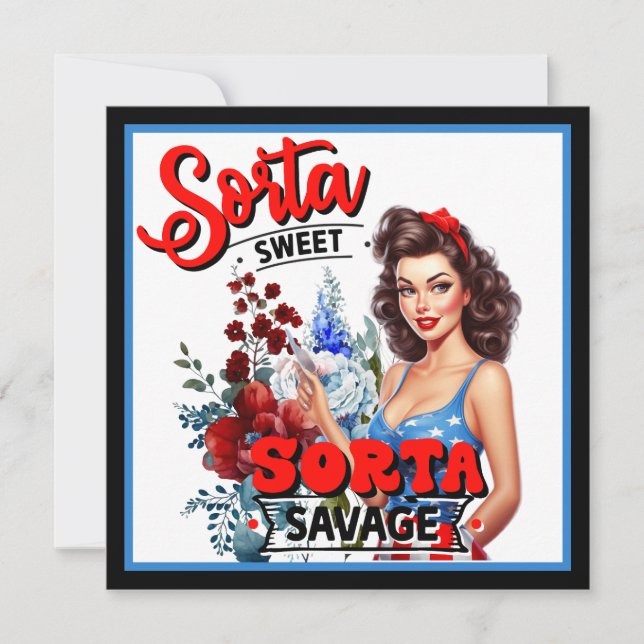 Retro American Pinup_  Sorta Sweet Sorta Savage Holiday Card (Front)