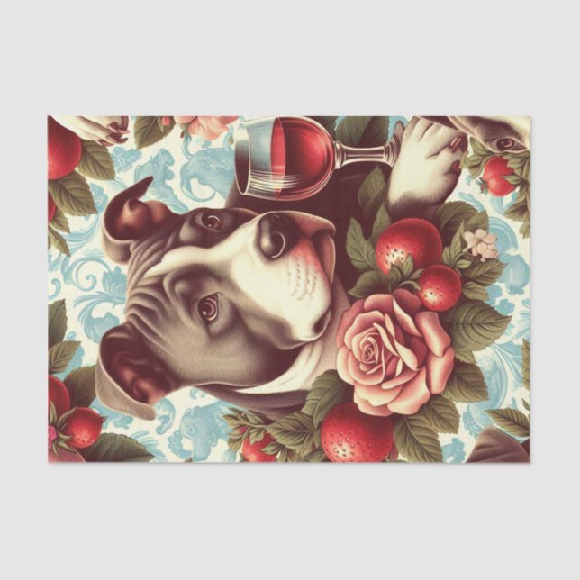 Retro American Pit Bull Terrier Illustration Tissue Paper (Front)