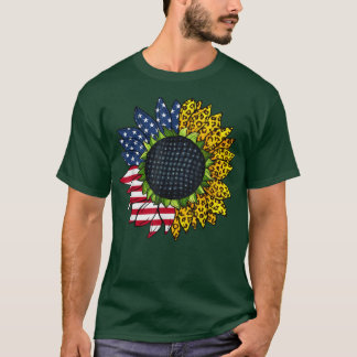 Retro American Sunflower Patriotic Leopard 4th Of T-Shirt