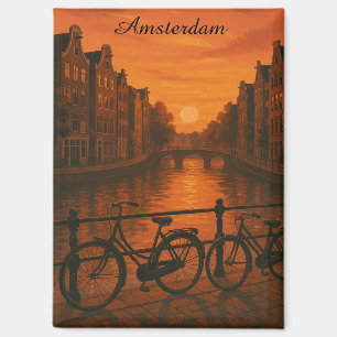 Retro Amsterdam Netherlands Grachten Sunset Glow  Magnet
