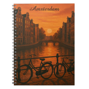 Retro Amsterdam Netherlands Grachten Sunset Glow Notebook