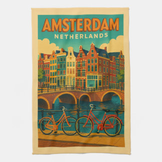 Retro Amsterdam Netherlands Kitchen Towel