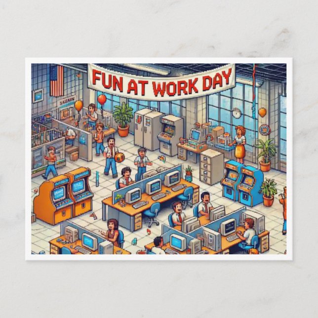 Retro Amusement au travail Jour Pixel Art carte po (Devant)