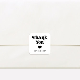 Retro and Boho Black and White Branding Thank You Square Sticker