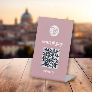 Retro and Boho   Contactless Scan to Pay QR Code Pedestal Sign