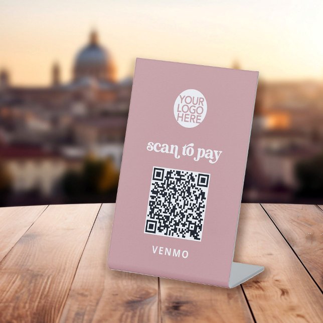 Retro and Boho | Contactless Scan to Pay QR Code Pedestal Sign (A retro and boho pedestal sign with a scannable QR code for payment)