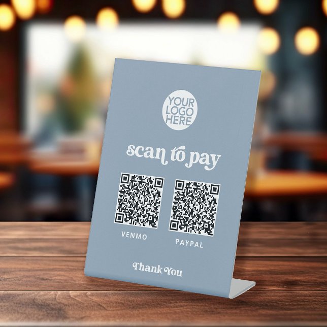Retro and Boho | Two Ways to Pay Scannable QR Code Pedestal Sign (A pedestal sign with two contactless ways to pay)