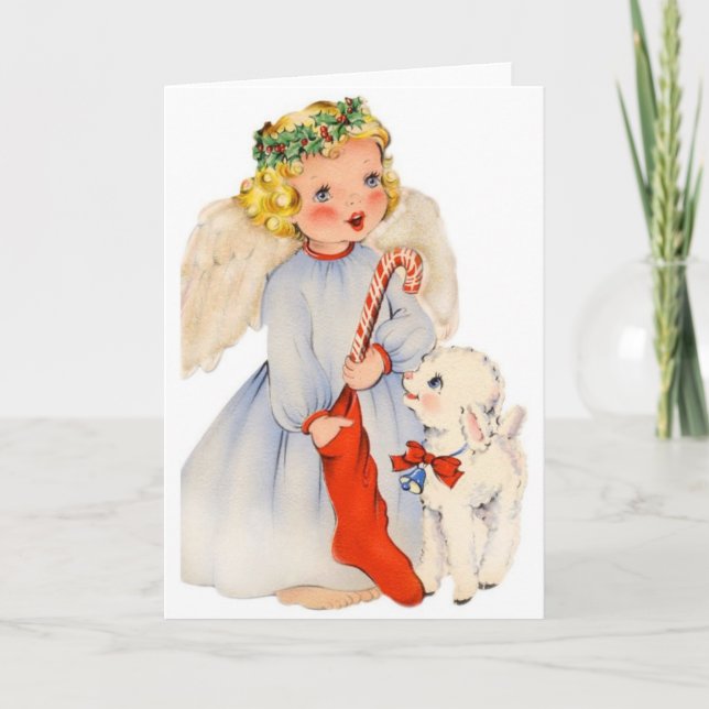 Rétro ange et petite carte de Noël d'agneau (Devant)