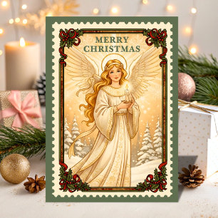 Retro Angel Christmas Postage Stamp Holiday Card