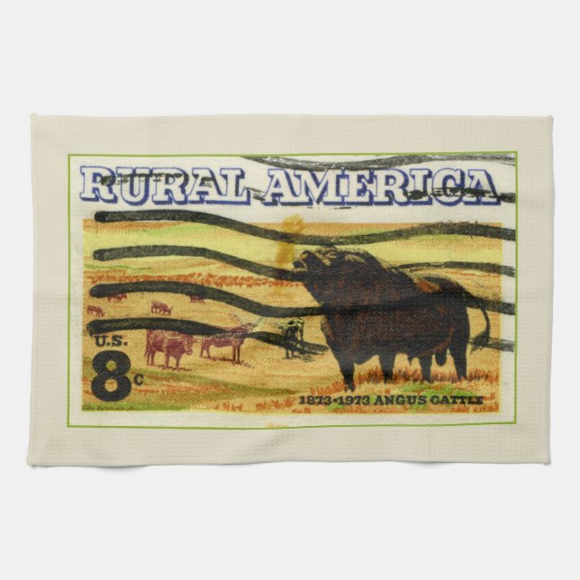 Retro Angus Cattle Kitchen Towel (Horizontal)