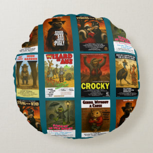 Retro Animal Movie Poster Parodies Round Pillow