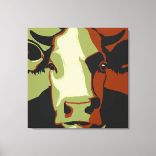 Retro Animal Pop Art Cow Portrait in Cowmoflage Canvas Print