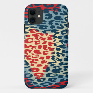 Retro animal print skin of leopard (blue, red) iPhone 11 case