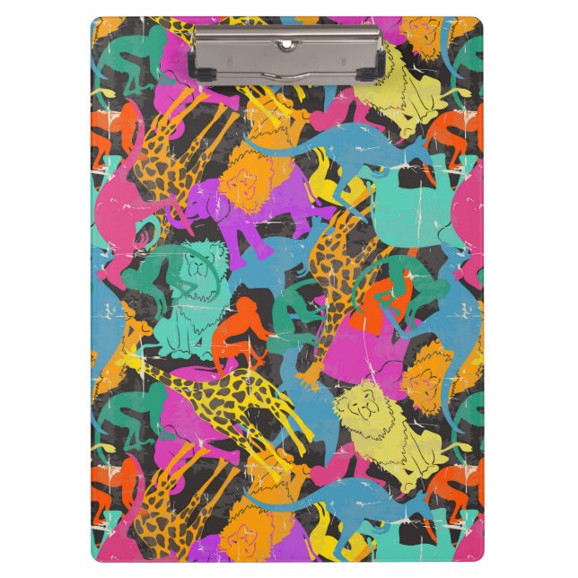 Retro Animal Silhouettes Pattern Clipboard (Front)