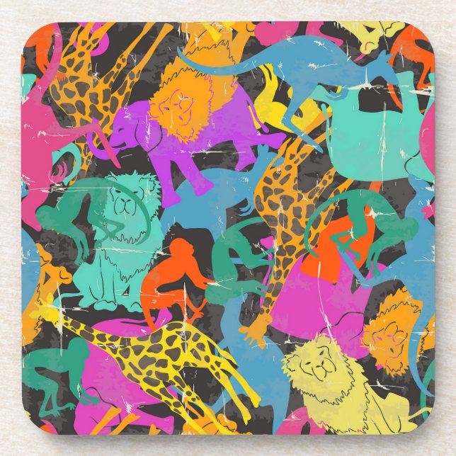 Retro Animal Silhouettes Pattern Coaster (Front)