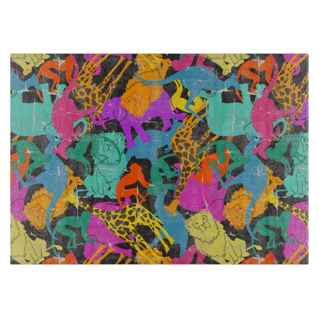 Retro Animal Silhouettes Pattern Cutting Board (Front)