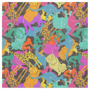 Retro Animal Silhouettes Pattern Fabric