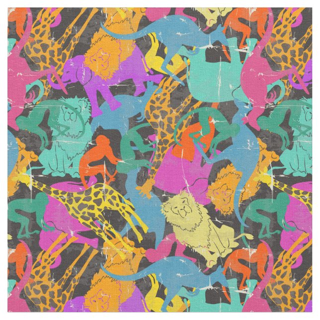 Retro Animal Silhouettes Pattern Fabric (Close Up)