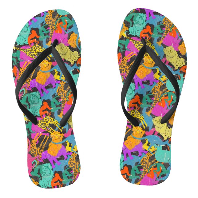 Retro Animal Silhouettes Pattern Flip Flops (Footbed)