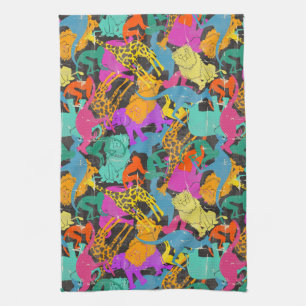 Retro Animal Silhouettes Pattern Kitchen Towel
