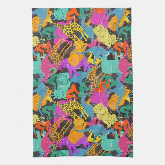 Retro Animal Silhouettes Pattern Kitchen Towel (Vertical)
