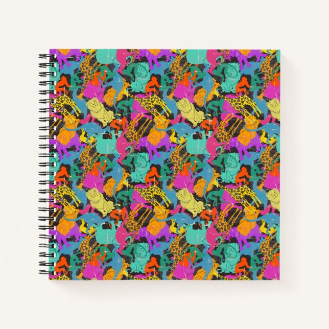 Retro Animal Silhouettes Pattern Notebook (Front)