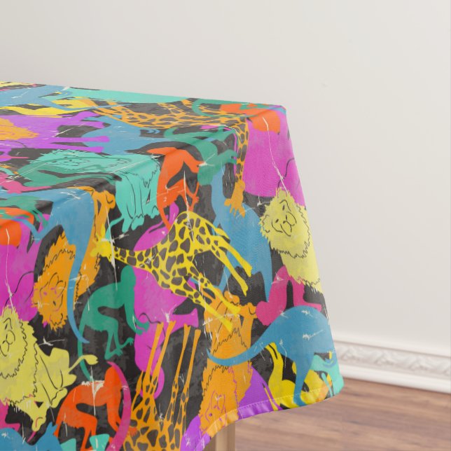 Retro Animal Silhouettes Pattern Tablecloth (In Situ)