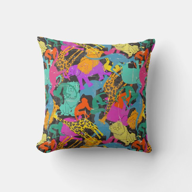 Retro Animal Silhouettes Pattern Throw Pillow (Front)