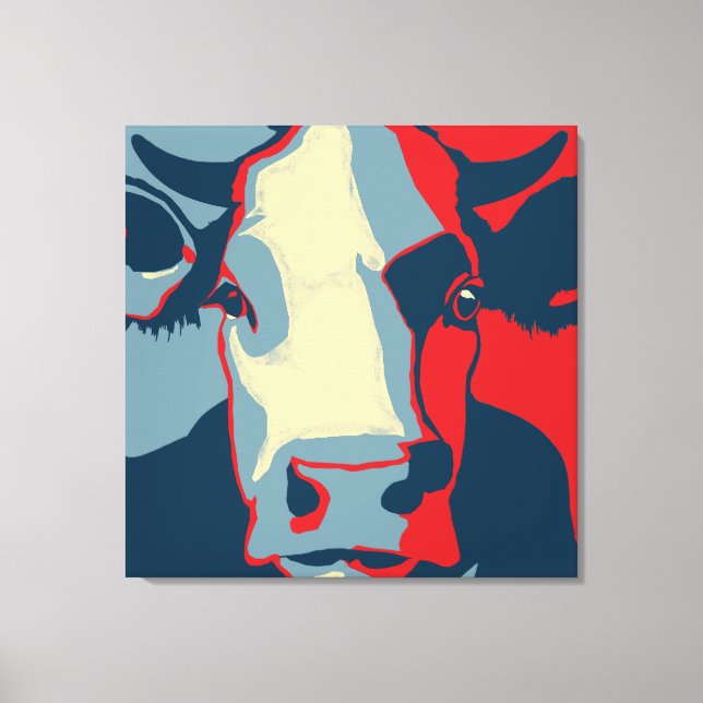 Retro Animal Wall Pop Art Cow Portrait Canvas Print (Front)
