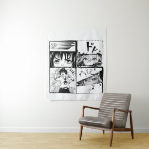 Retro Anime actions grids Tapestry