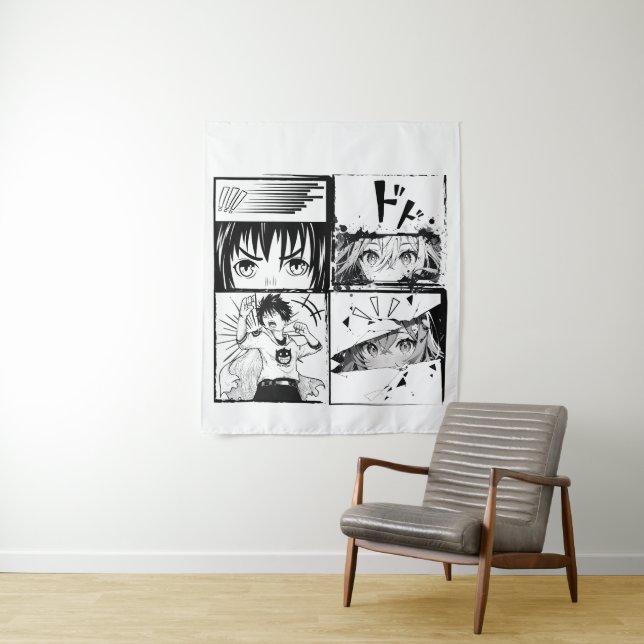 Retro Anime actions grids Tapestry (In Situ)