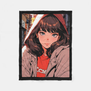 Retro Anime Cozy Hoodie Girl Night City Lights Sti Fleece Blanket