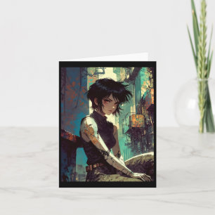 Retro Anime Cyberpunk Girl Dystopian Future Warrio Card