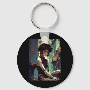 Retro Anime Cyberpunk Girl Dystopian Future Warrio Keychain