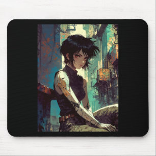 Retro Anime Cyberpunk Girl Dystopian Future Warrio Mouse Pad
