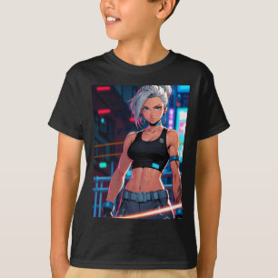 Retro Anime Cyberpunk Girl Neon Street Fighter Sti T-Shirt
