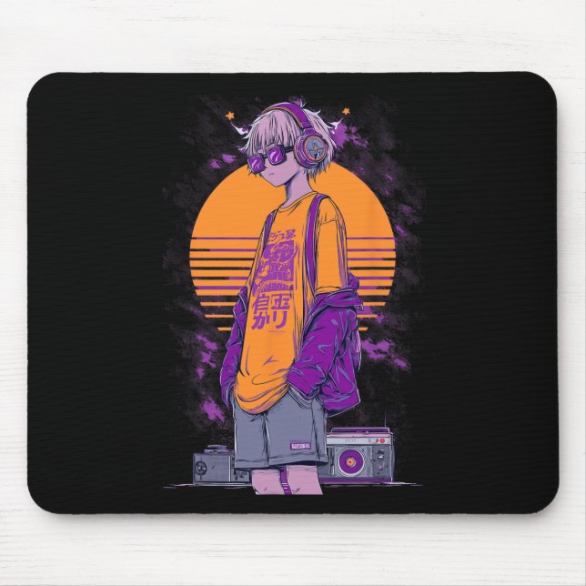 Retro Anime Gamer Boy  Mouse Pad (Front)