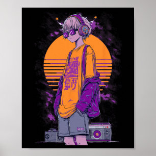 Retro Anime Gamer Boy Poster