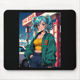 Retro Anime Gas Station Girl Vintage Street Fashio Mouse Pad