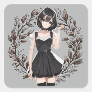Retro Anime Little Black Dress Decal Imagination Square Sticker