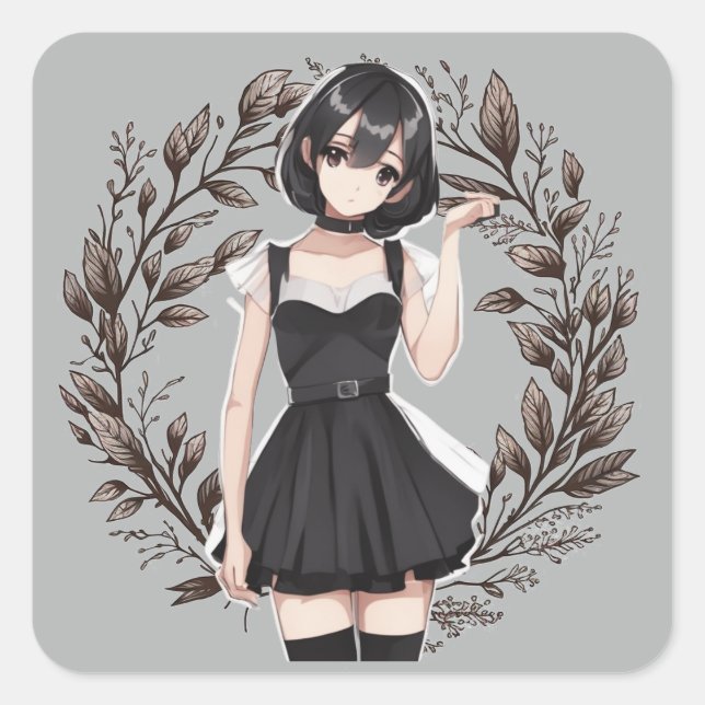 Retro Anime Little Black Dress Decal Imagination Square Sticker (Front)