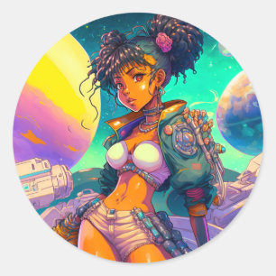 Retro Anime Manga Space Princess Classic Round Sticker