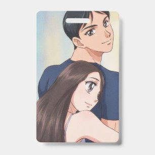 Retro Anime Romance: Gentle Embrace Badge