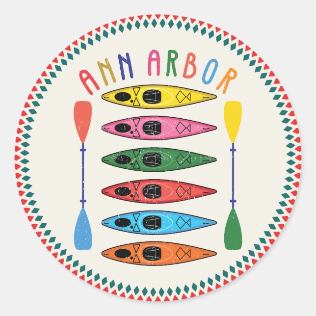 Retro Ann Arbor Kayaking Classic Round Sticker (Front)