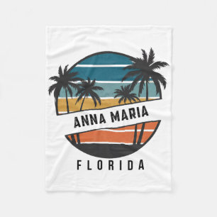 Retro Anna Maria Beach Florida Surfboard Surfing Fleece Blanket